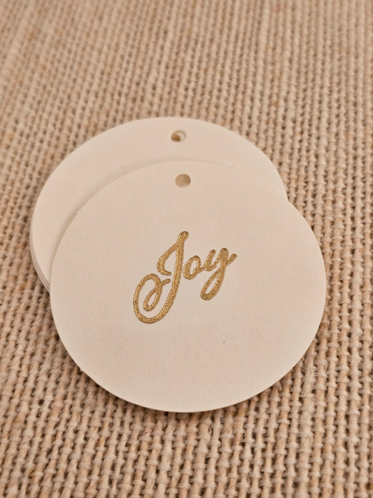 Joy Tags 10/pk - Gold Embossed Round