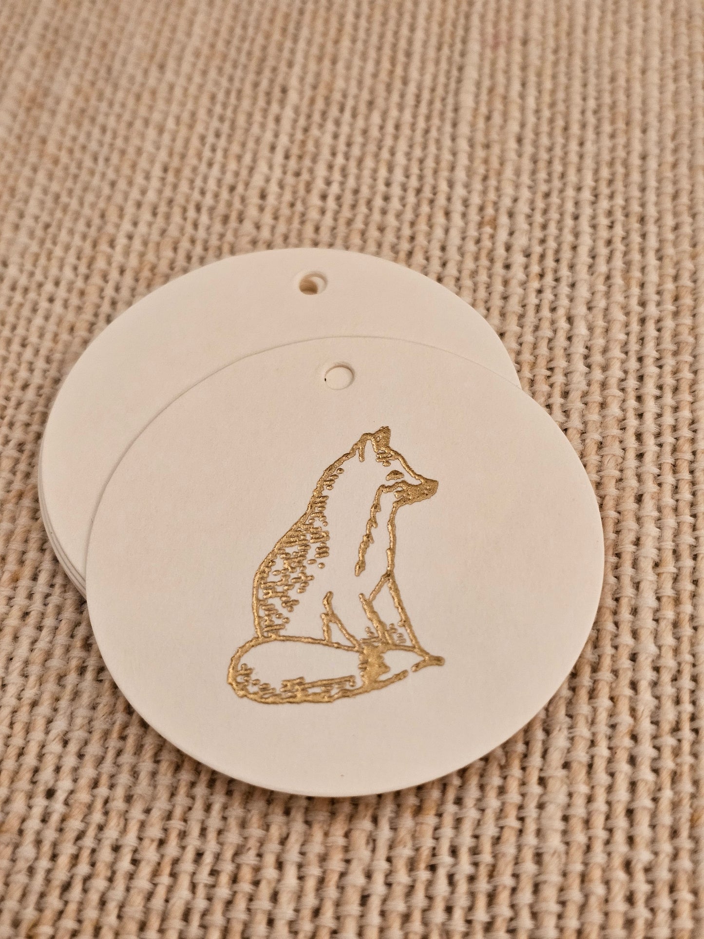 Fox Tags 10/pk - Gold Embossed Round
