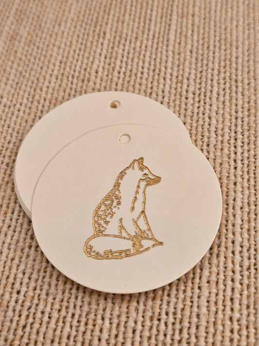Fox Tags 10/pk - Gold Embossed Round