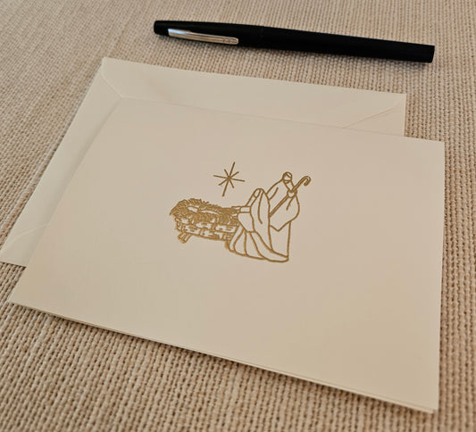 Nativity Cards 5/pk - Gold Embossed