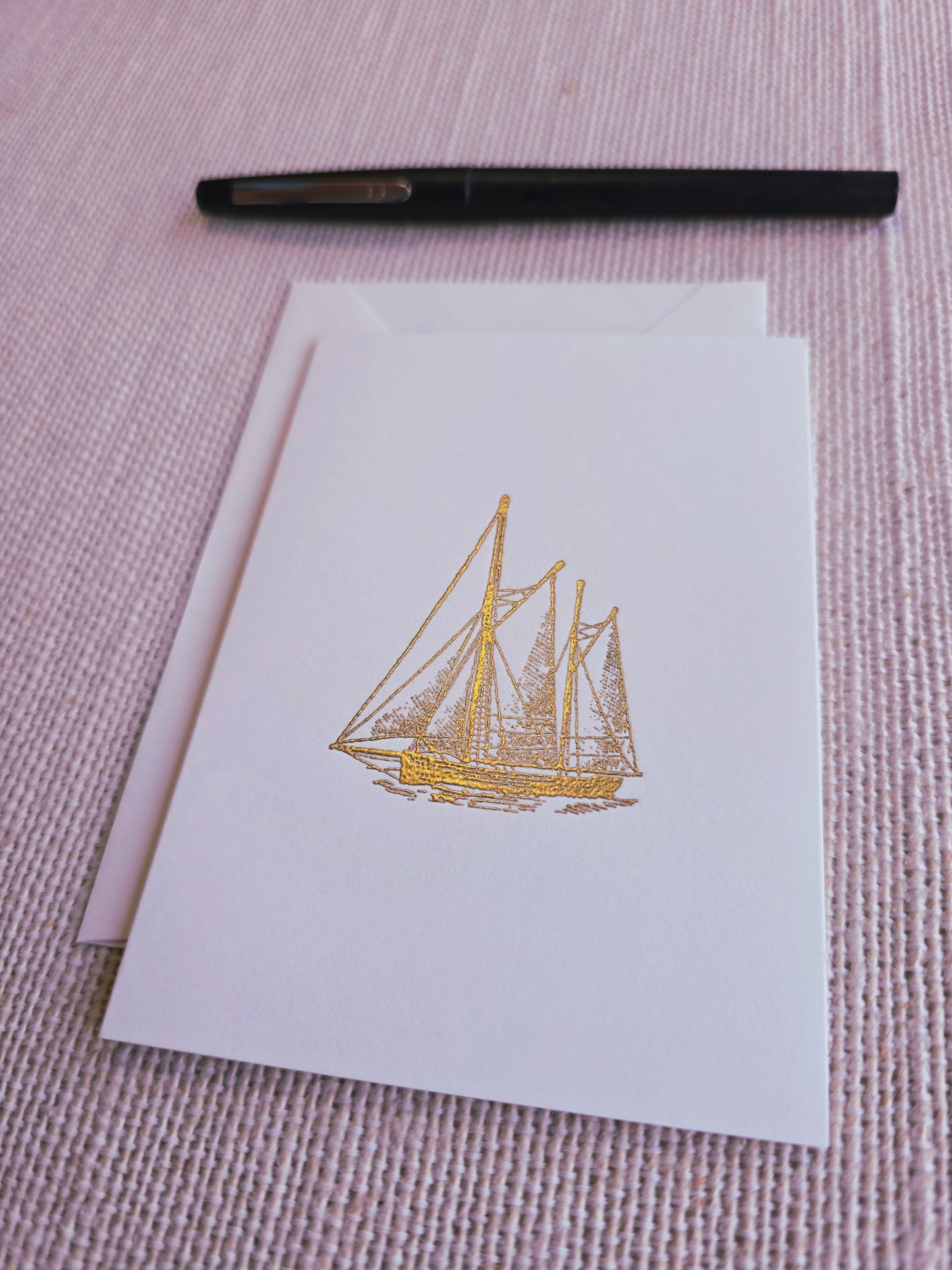 Sailboat Cards 5/pk - Gold Embossed