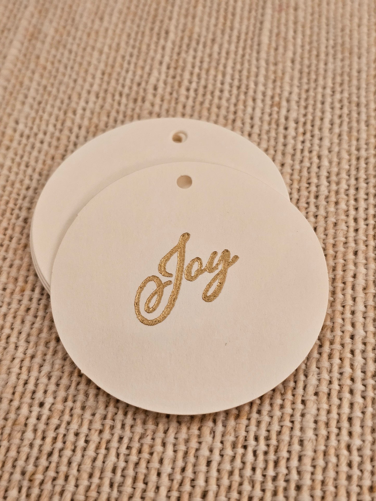 Joy Tags 10/pk - Gold Embossed Round