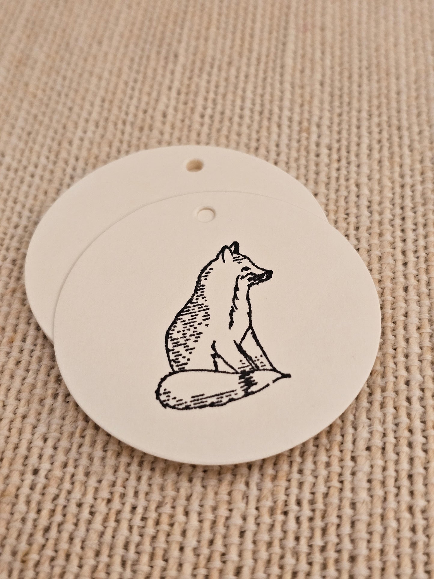 Fox Tags 10/pk - Black Stamped Round