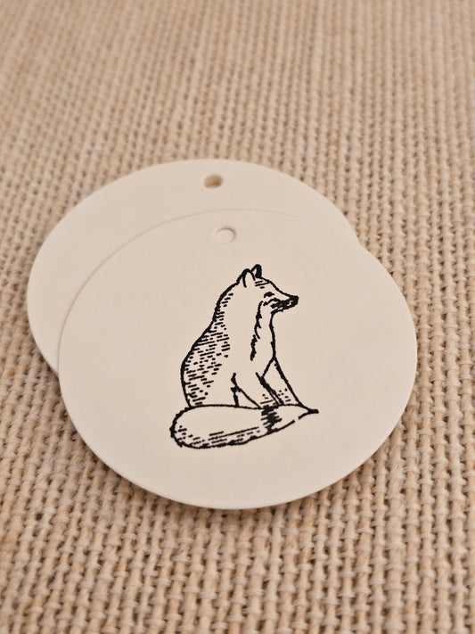 Fox Tags 10/pk - Black Stamped Round