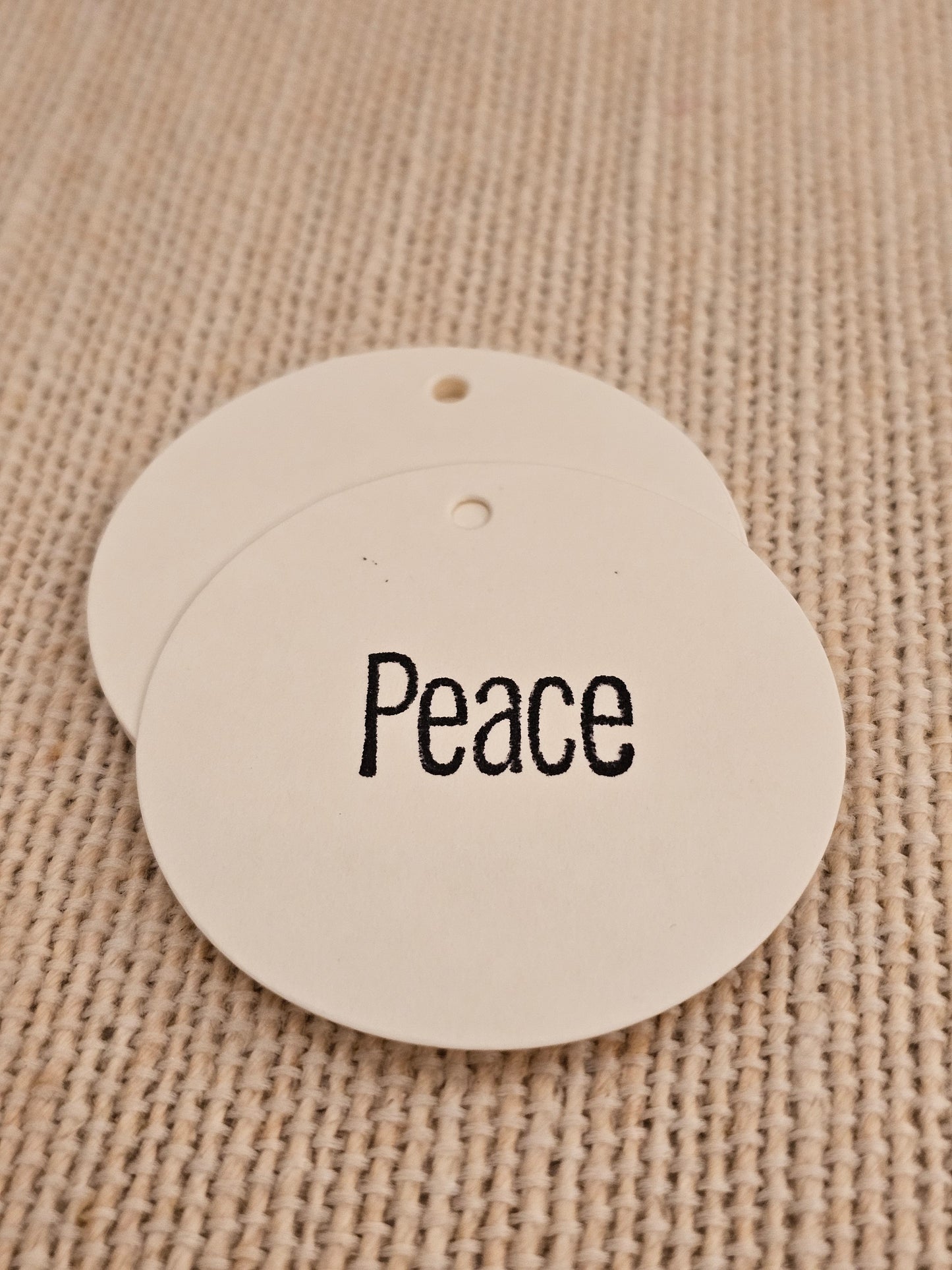 Peace Tags 10/pk - Black Stamped Round