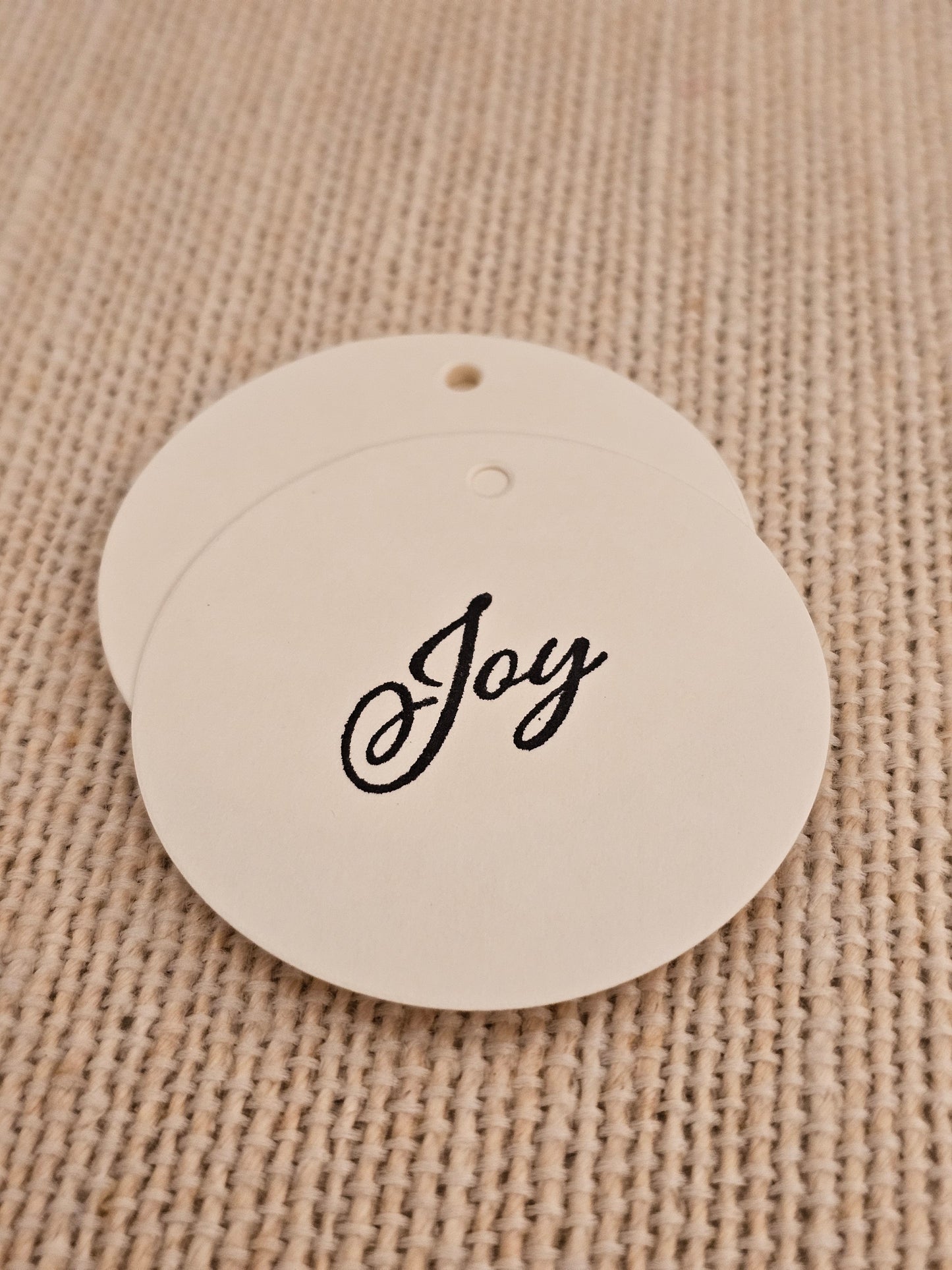 Joy Tags 10/pk - Black Stamped Round