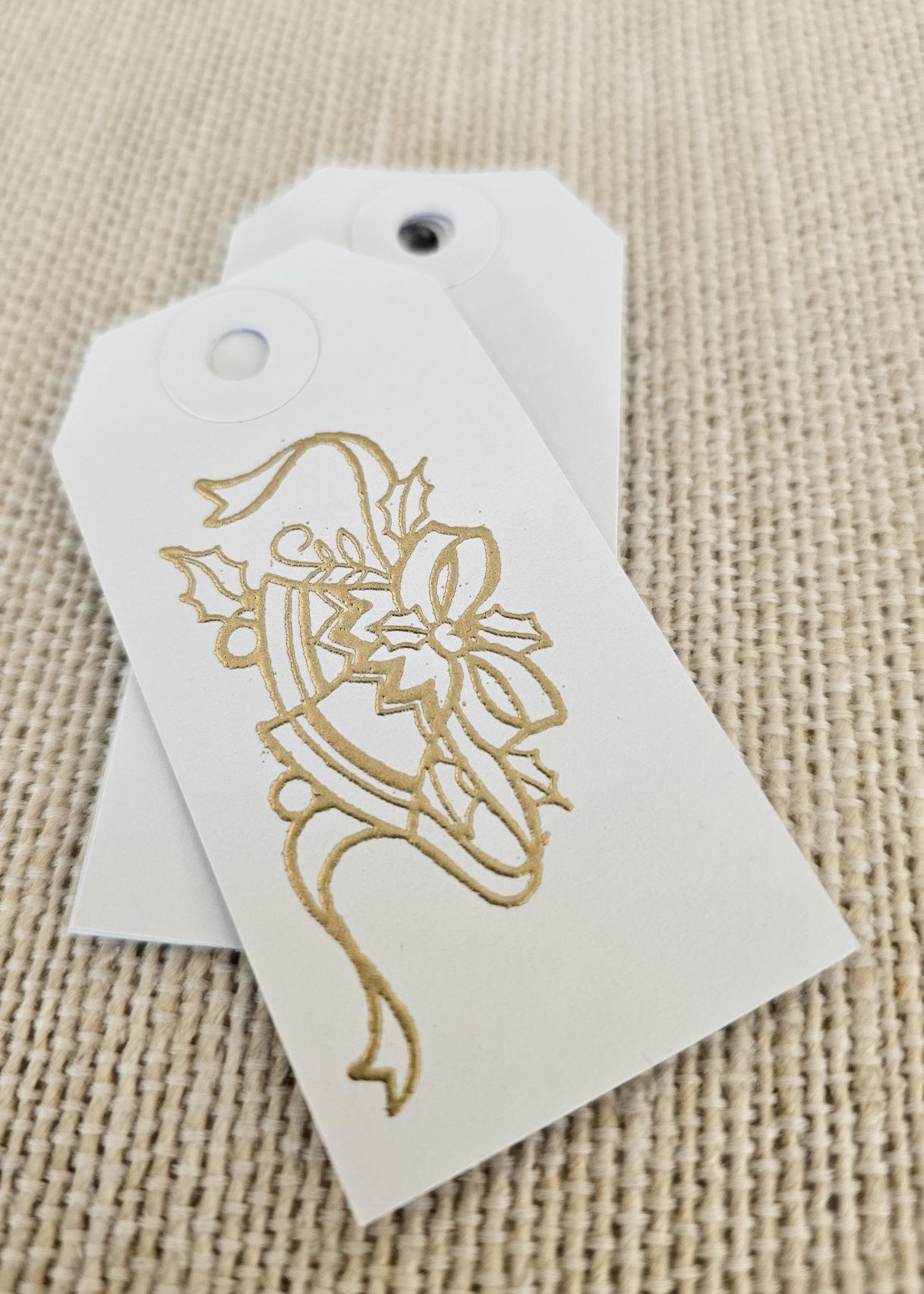 Golden Bells Tags 10/pk - Gold Embossed