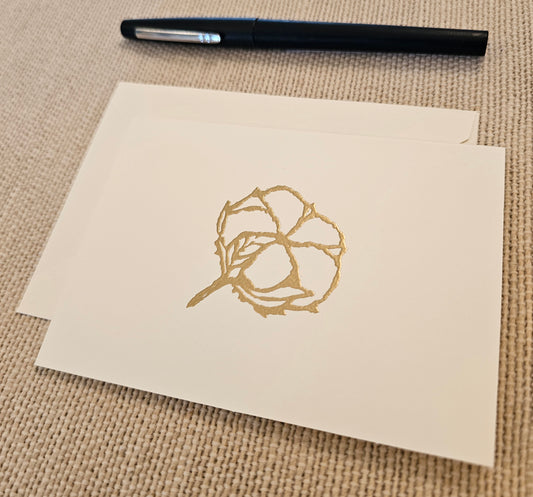 Cotton Boll Cards 5/pk - Gold Embossed