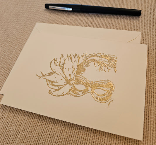 Mardi Gras Cards 5/pk - Gold Embossed